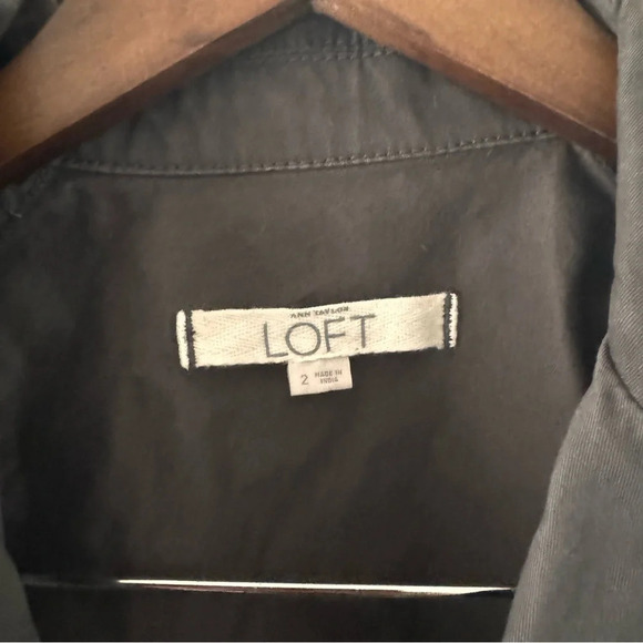 Utility Jacket Gray Ruffle Button Up Feminine Office Size 2 Anne Taylor Loft - Picture 5 of 11